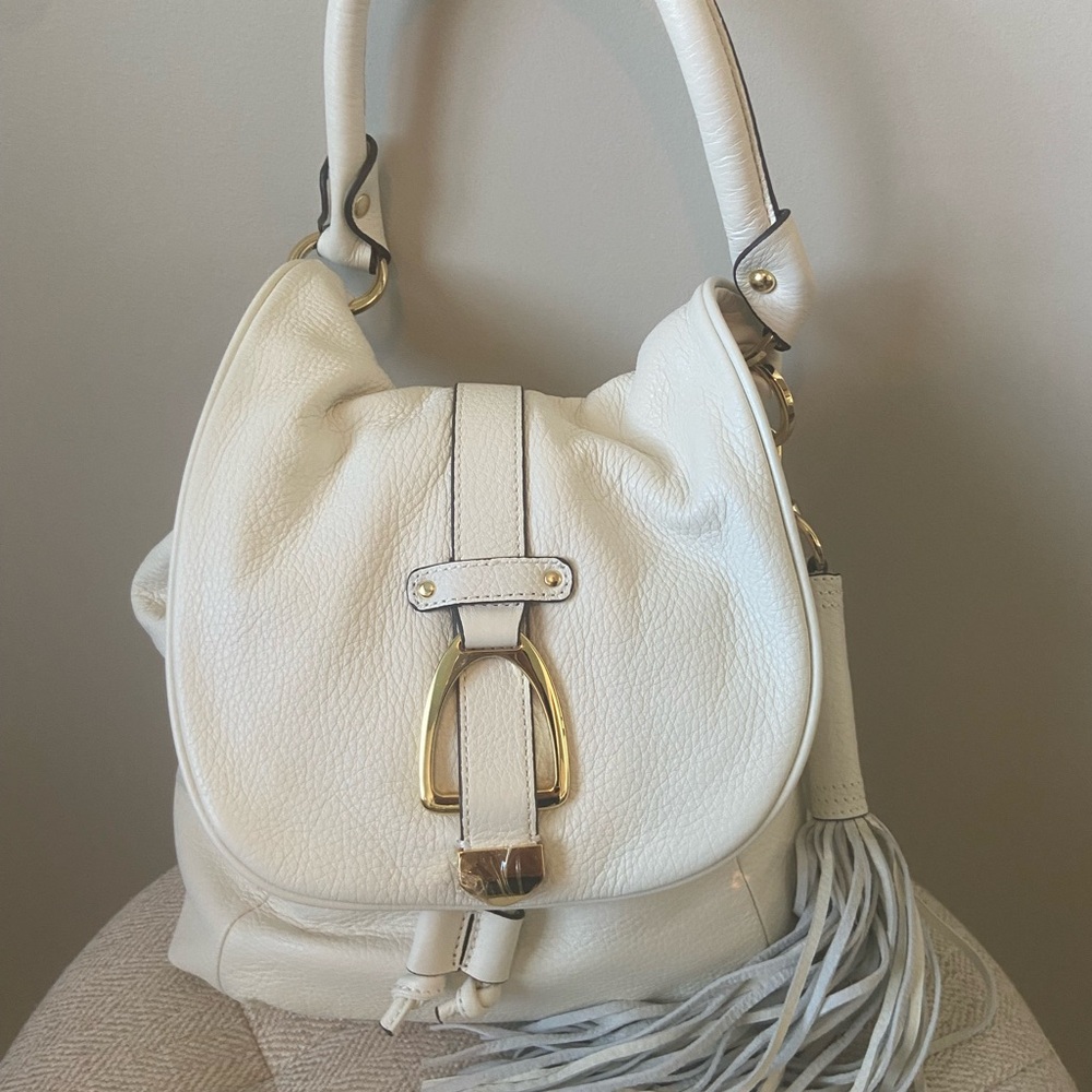 G.I.L.I. Chic white Leather Shoulder Bag with Gold Accents